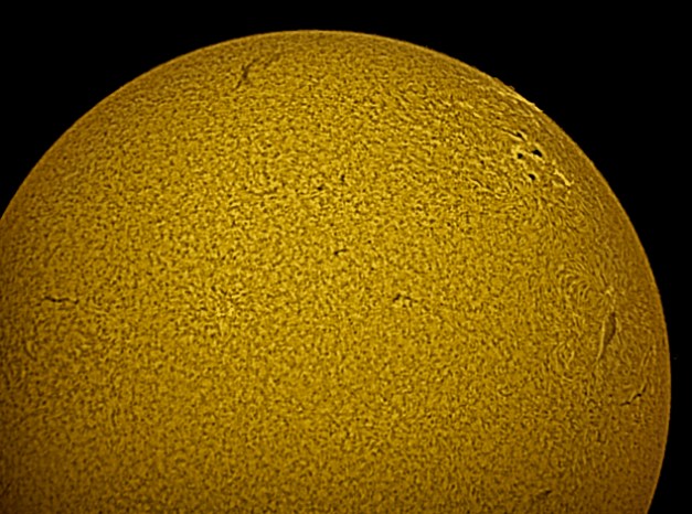 Date: 19.06.2012  Location: Backyard, Asker, NO  Optics: Lunt LS35THa, 400mm f11,4  Camera: IS 618 MU CCD  Exposure: ca 500 frames  Postprocessing: Registax 6, Photoshop CS5 Comment: First light for my new camera! 